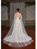 Beaded Ivory Lace Tulle Slit Wedding Dress With Detachable Cape